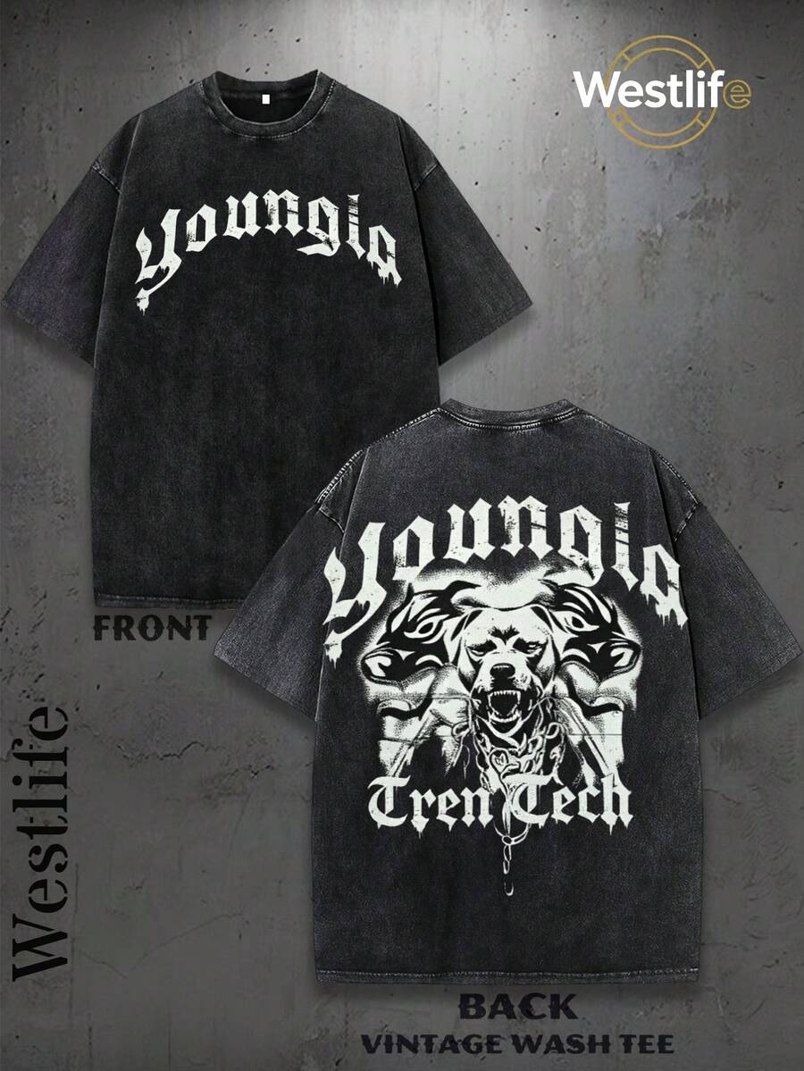 Men's Vintage GYM Graphic Tee | Summer Men's Street Style Retro Print T-Shirt | YLA Tren Tech Lion Head Design | Niche Fashion Men's Clothing Y2k Clothing | Unisex - 黑色 - 查看 1