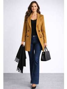 Women's Overcoat, Winter, Autumn, Elegant, Double Button, Office - 駝色 - 查看 1