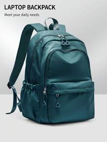 经典休闲背包/学院风背包，大容量女士笔记本电脑背包，轻便书包，男女通用，实用笔记本电脑背包，可装15.6英寸笔记本电脑 - 米色 - 查看 21