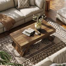 LITTLE TREE Rectangle Coffee Table, 47-Inch Farmhouse Center Cocktail Table With Arched Base For Living Room, Rustic Brown - Brown - View 3