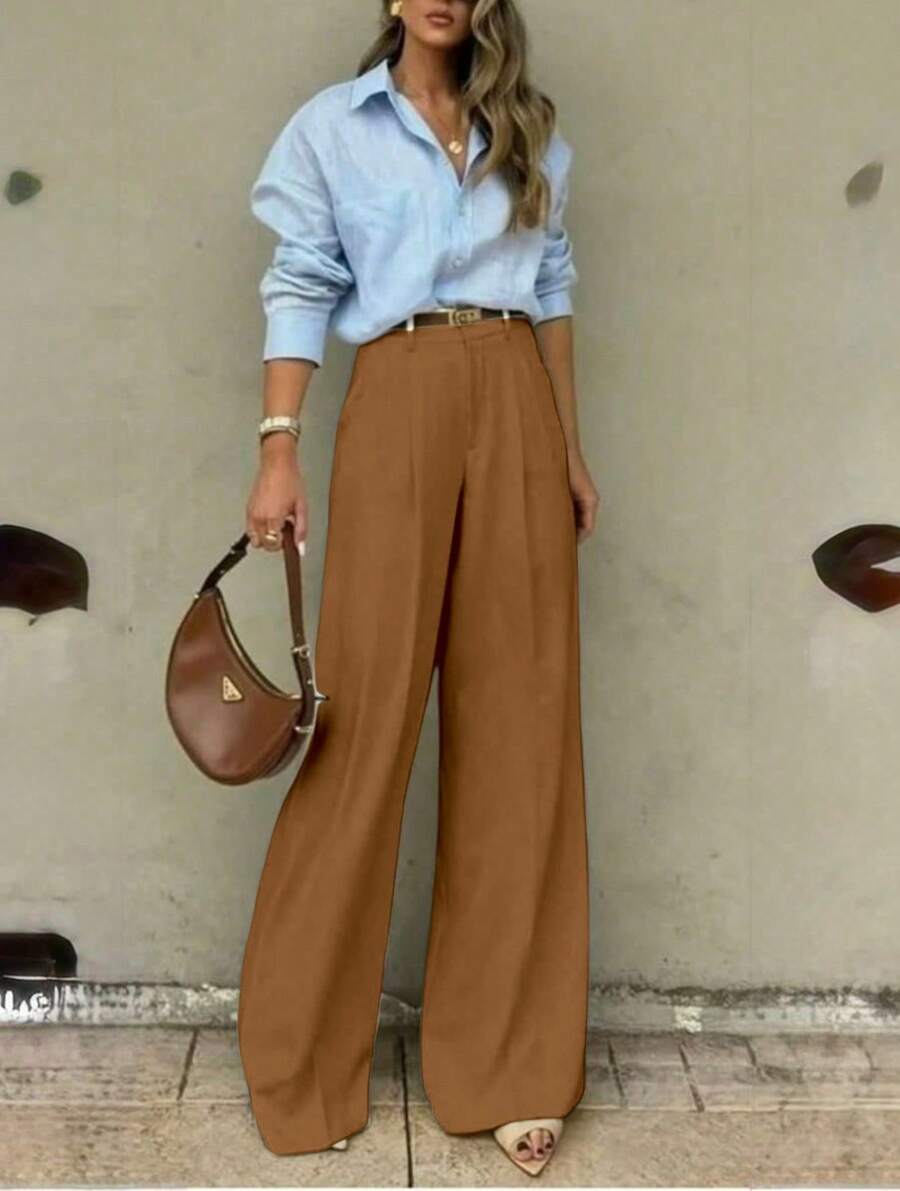 Straight-Leg, Wide-Legged Suit Trousers. Floor-Length. - Multicolor - View 1