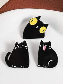 1/3枚可爱黑猫胸针，表情生动有趣，猫咪主题徽章，男女通用设计，日常佩戴配饰礼品 - 彩色 - 查看 4