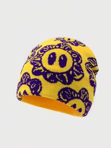 1pc Men's Unique Sunflower Embroidery Beanie Hat, Suitable For Autumn Winter Daily Wear Halloween Fall Outfit - 彩色 - 查看 7