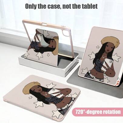 1pc Flip Cover Tablet Protective Case With Pen Slot, Cute Girl Pattern, 720 Degree Rotating Stand, PU Leather Case With Auto Sleep/Wake Function, Compatible With Honor Pad 8/9/10, Honor GT 11.5inch/X8A/X9/X8Pro/X9Pro/V9/V8 Pro, Matepad 11 Inch 2023/2022 Model, Apple 10th Generation/ 11 2025 (A16), A9/A9+/A11/S11/S10 FE+ And Other Popular Models