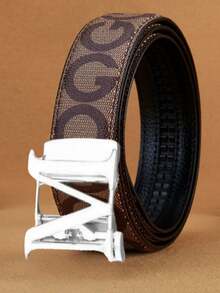 男士字母印花自动扣腰带，奢华PU皮革腰带，商务休闲皆宜 - 彩色 - 查看 8