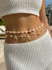 Bộ 2 dây đeo eo hình vỏ sò và sao biển, thích hợp cho phụ nữ đi nghỉ mát ở biển. - Nhiều màu - Xem 1