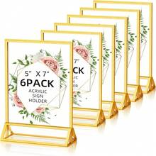6pcs 5"X7" Gold Acrylic Photo Frame Set, Gold Vertical Table Number Holder, Clear Photo Display Stand, Brochure Holder, Tabletop Menu Stand, Double-Sided Photo Frame, Suitable For Party, Home, Office - T-gold - View 4