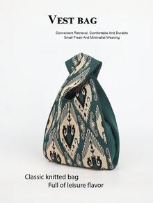 Mini leichte faltbare atmungsaktive rot & pink gestrickte Handtasche/Armtasche, Kontrastfarbe, geeignet für Fotografie, Schule, Urlaub, Einkaufen für Frauen und Studentinnen - Dunkelgrün - Übersicht 6