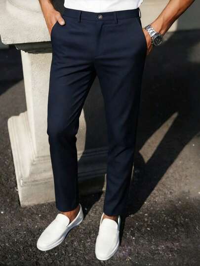 1pc Men's Casual Business Formal Suit Pants, Spring/Summer Men's Solid Color Straight-Leg Suit Pants