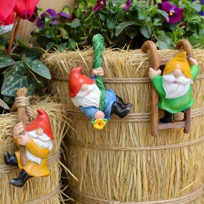 Playful Climbing Gnome Resin Fence Decor Set â Charming Outdoor Accents For Garden Fences, Planters & Patio Edges | Premium Handcrafted Sculptures F