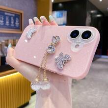 蝴蝶结 1 件装 奢华蝴蝶结水钻水滴亮片吊坠，兼容 17 Pro Max/16/15/14/13/12/11、S26 Ultra/S25/S24/S23/S22/S21/S20、荣耀 X7C/X9C、Note 系列、摩托罗拉等。 - 粉色 - 查看 2