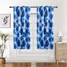 1pc/2pcs Creative Floral Curtain, Blackout Curtain With Floral Print, Darkening Room & Privacy Protection, 100% Blackout Curtain, Decorative Curtain For Living Room, Bedroom, Farmhouse, Blue Curtain - Blue - View 29