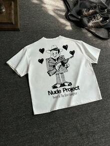 INFLATION Camiseta de manga corta con estampado de dibujos animados de moda urbana para hombres en verano - Blanco - Ver 2