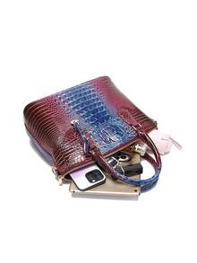 Women's Handbags Light Grey Crocodile Pattern Handbags Fashionable Commuting Large Capacity Shoulder Crossbody Shell Bag - European And American Style Light Grey Crocodile Pattern Women's Bag Crossbody Dual-Use Simple Commuting Large Capacity - 寶藍+紫紅 - 查看 5