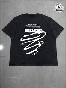 Herren Große Größen Neue Vintage Gewaschen Kurzarm Street Style T-Shirt, Qualitativ hochwertiger Baumwolle mit interessantem Emo Muster, Lässig Cool für den Alltag, Englischer Aufdruck Gewaschen Kurzarm mit Charakter, Lässiger Totenkopf Aufdruck, DARKNESS Weißer Englischer Aufdruck Muster Vielseitiges Schwarz Baumwolle Gewaschen Kurzarm, Y2K Stil, Geeignet für den täglichen Gebrauch - Schwarz - Übersicht 1
