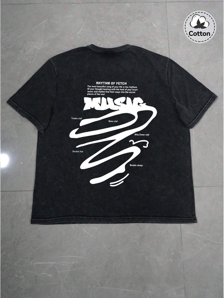 Herren Große Größen Neue Vintage Gewaschen Kurzarm Street Style T-Shirt, Qualitativ hochwertiger Baumwolle mit interessantem Emo Muster, Lässig Cool für den Alltag, Englischer Aufdruck Gewaschen Kurzarm mit Charakter, Lässiger Totenkopf Aufdruck, DARKNESS Weißer Englischer Aufdruck Muster Vielseitiges Schwarz Baumwolle Gewaschen Kurzarm, Y2K Stil, Geeignet für den täglichen Gebrauch - Schwarz - Übersicht 1