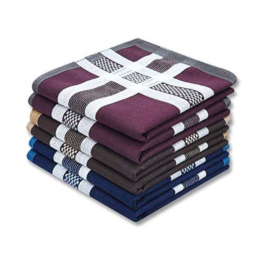 Zenssia Soft Men's Cotton Handkerchiefs with Assorted Color 6 Piece Gift Set - Patrón 1 - Ver 1
