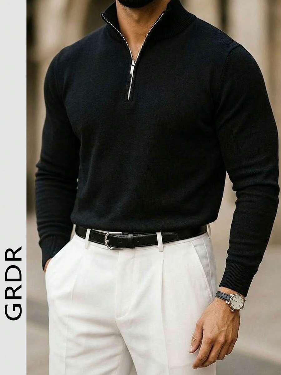 Suéter de media cremallera de manga larga casual para hombre GRDR, versátil para uso diario