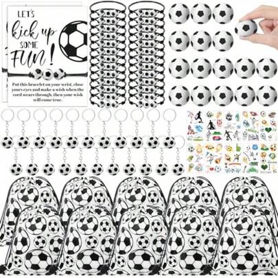 144 Piezas Bolsas con Cordón para Fiestas de Fútbol con Pulseras Ajustables Pelotas Antiestrés Llaveros Calcomanías y Tarjetas de Deseos para Regalos de Cumpleaños Suministros para Fiestas