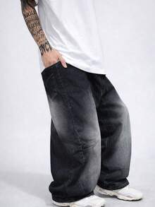 Men's Cargo Pants Dazzling Jeans Balloon Extra Large Pocket Original Men's - 黑色 - 查看 2