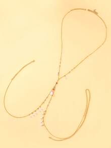 1 chiếc mặt dây chuyền pha lê và ngọc trai, dây đeo thân gợi cảm có tua rua dành cho bikini, trang sức cơ thể cho nữ mùa hè đi biển. - Vàng - Xem 3