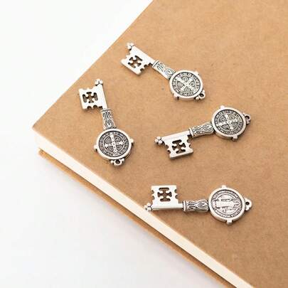 6pcs Vintage Silver Zinc Alloy St. Benedict Cross Shaped Pendant, Religious Catholic Christian Charm, Suitable For DIY Necklace, Bracelet, Earring, Keychain Jewelry Making