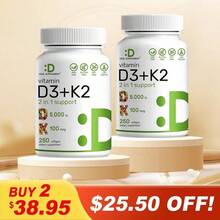 Vitamin D3 & K2 Softgels 2 Pack Value Bundle, 500 Count Total, 2-In-1 Daily Supplement Capsules, Easy-To-Take For Everyday Wellness - 600g - 查看 10
