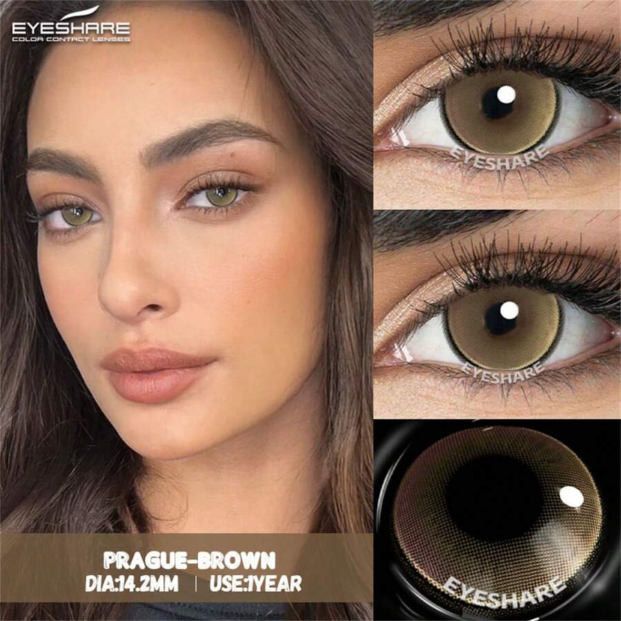 عدسات لاصقة ملونة ناعمة من EYESHARE، لون رمادي بني للمكياج والجمال، عودة إلى المدرسة، عدسات لاصقة ملونة ناعمة باللون الأزرق والبنفسجي، قابلة للتخلص منها بعد سنة، قطر 14.2 مم، مناسبة لشخصيات الأنمي وتنكرات هالوين