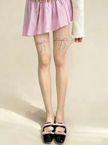 1双女士春夏可爱蝴蝶结印花超薄透明连裤袜，裸色透明丝滑连裤袜，甜美洛丽塔风格丝袜，适合日常和约会穿着 - 彩色 - 查看 9