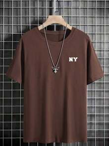 Men's Letter Print Drop Shoulder T-Shirt - Gris - View 9