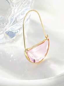 一对创意百搭优雅半圆形水晶耳环，奢华简约珠宝礼品，适合女性日常、派对、旅行佩戴 - 彩色 - 查看 3