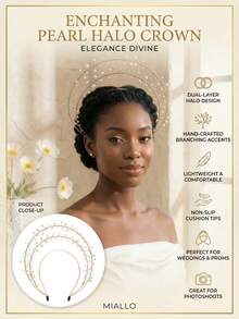 1 Stück eleganter Haarreif mit doppelter Perlenreihe, goldener Draht umwickelter Zweig Braut Haarreif für Hochzeit, Abschlussball, Party, Sommer, Strand - Gold - Übersicht 2