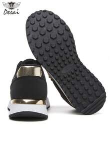Women's Retro Rivet Platform Sneakers, Desai 1993 Metallic Color Block Mesh Casual Running Shoes - Black - View 4