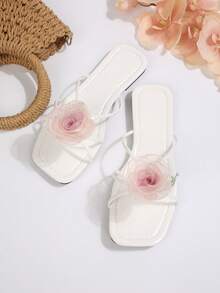 Dép xăng đan đế bằng mũi vuông họa tiết hoa hồng mùa hè, dép đi biển kiểu dáng cổ tích thời trang đa năng, phù hợp cho hẹn hò, mua sắm, tiệc tùng, tụ họp, đi làm, công sở. - Hồng - Xem 4