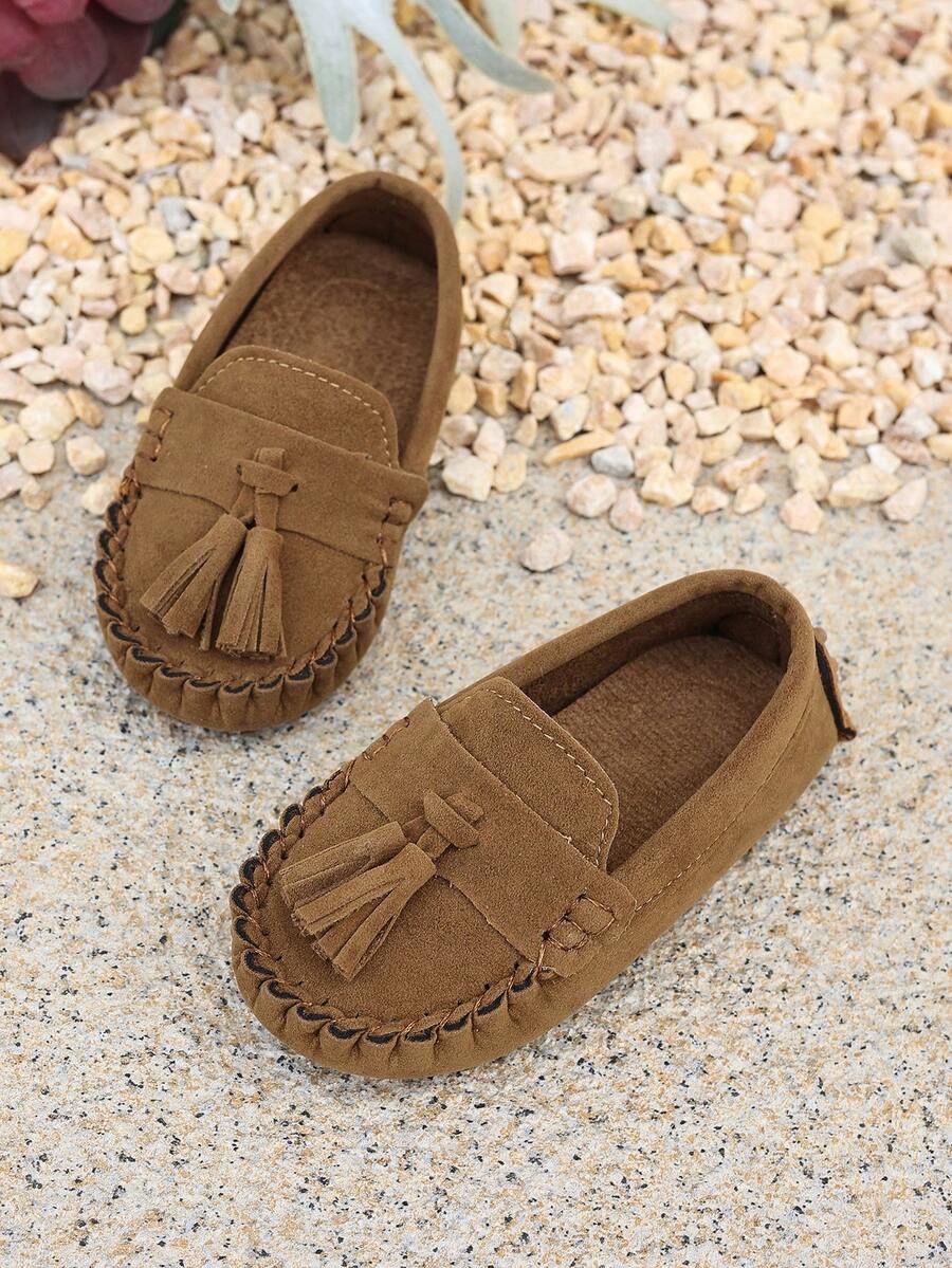 1 Đôi giày bệt cổ điển cho bé mùa xuân/thu, giày lười kiểu Anh thời trang có tua rua - màu nâu - Xem 1