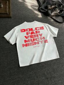 Camiseta con estampado de eslogan de moda para hombre - Blanco - Ver 2