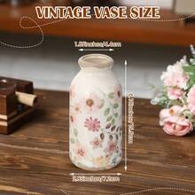 Ceramic Vase - Rustic Farmhouse Boho Vase With Soft Pastel Pink Yellow Green Floral Pattern, Contemporary Cylindrical Centerpiece For Kitchen Bedroom Office Bathroom Shelf Decor, Elegant Tabletop Decoration, Durable & Easy-Clean Home - 粉紅色花 - 查看 3