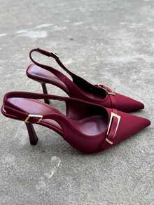 Giày sandal hở gót mũi nhọn kiểu Âu và Mỹ, giày cao gót quai mảnh có khóa kim loại tiện dụng, giày một quai mới. - Đỏ - Xem 4