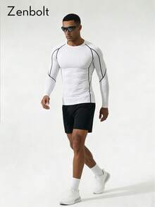 ZULIZ Zenbolt 男士日常健身多功能撞色缝线圆领修身长袖上衣 - 白色 - 查看 2