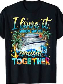 Graphic-Shirt Cotton Tees Size PlusCruise Squad 2025 Summer Vacation Gift Matching Family Group Gift Uni T-Shirt,Y2K,Oversized Shirt,Summer Tops - 黑色 - 查看 1