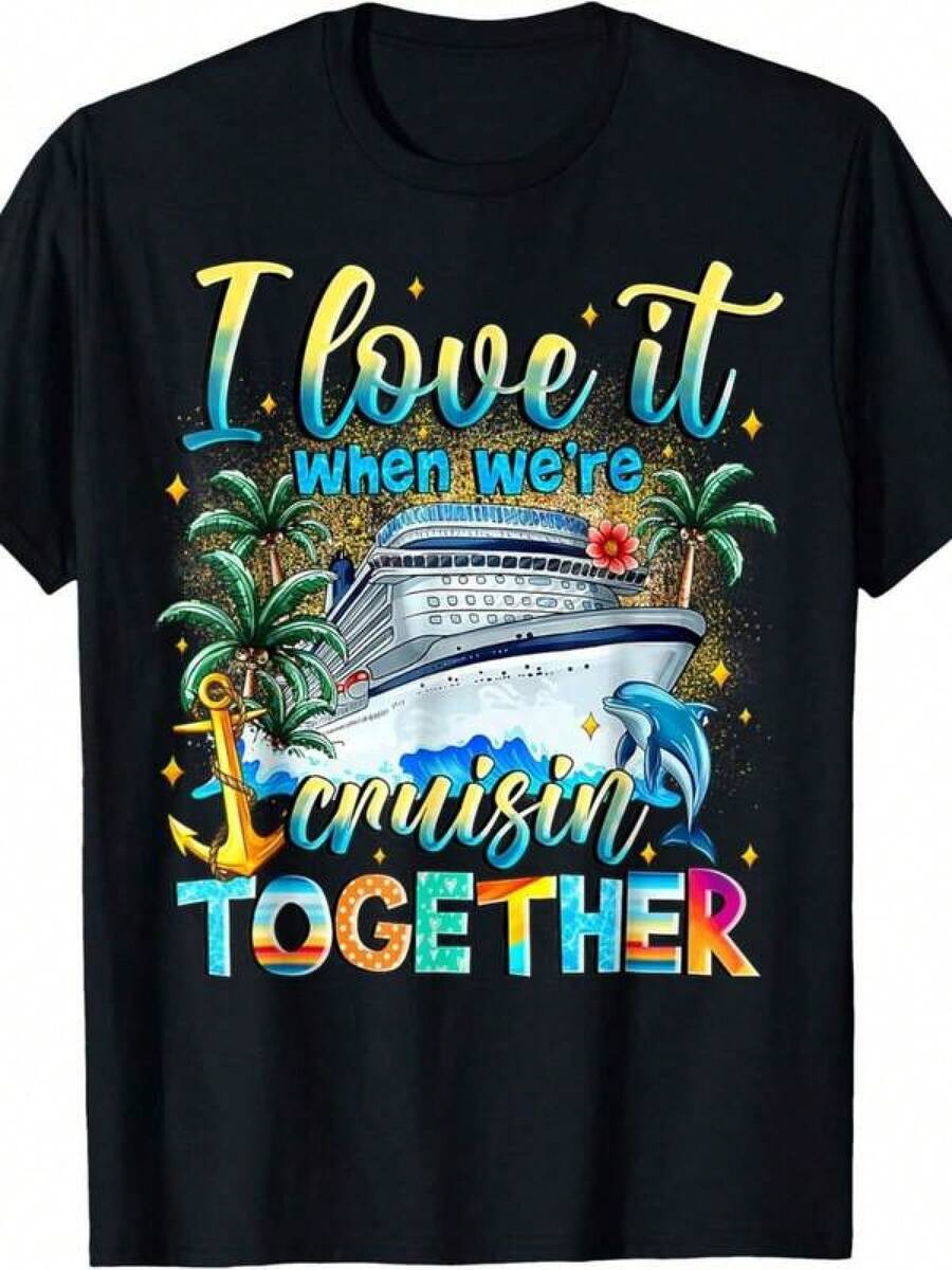 Graphic-Shirt Cotton Tees Size PlusCruise Squad 2025 Summer Vacation Gift Matching Family Group Gift Uni T-Shirt,Y2K,Oversized Shirt,Summer Tops - 黑色 - 查看 1