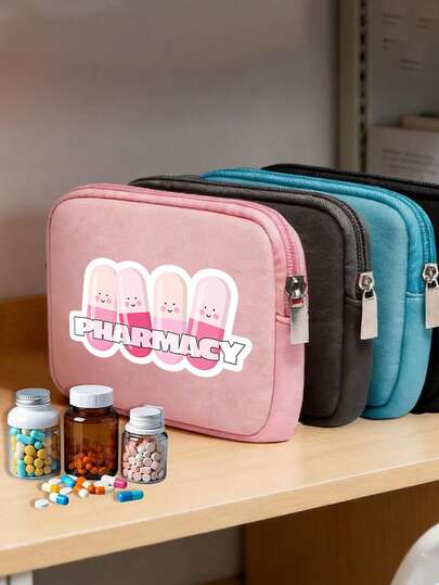 Travel Medical Bag, Printed With "Pharmacy" And Cartoon Pill Pattern, Portable Camping Medicine Bag, Compact First Aid Kit, Travel And Home Portable Storage Bag Version, Small Medicine Bag, Convenient Medicine Bag, Multiple Colors To Choose From, Suitable For Daily/Outdoor/Travel, Essential Medical Accessories For Health Conscious And Anytime, Anywhere Users, Suitable For Elderly Daily Medicine Storage, Intimate Gifts For Mother's Day, Parental Care, Family Gifts