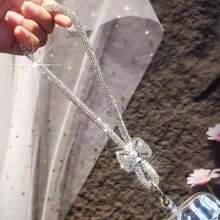 1件水钻蝴蝶结装饰水晶挂绳腕带，奢华女士闪亮吊坠可拆卸手机挂绳，高端相机/手机时尚配件 - 彩色 - 查看 3