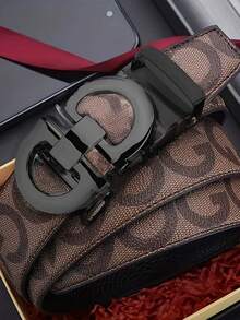 Thắt lưng nam khóa vàng chữ G kép kiểu ratchet - Màu nâu cổ điển, in họa tiết monogram GG, có thể điều chỉnh độ rộng. - Nhiều màu - Xem 10