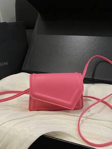New Spring/Summer Women's Handbag, Retro Fashion Mini Tote Square Bag, Flap Opening, Adjustable Long Shoulder Strap, Small Capacity Lightweight Minimalist Crossbody Bag - Pink - View 2