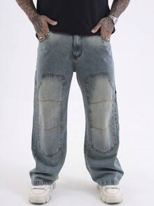 Baggy Carpenter Jeans Men's Wide Leg Pants Without Lycra Ref: 3019 - 中等水洗藍 - 查看 2
