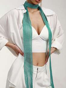 1pc Fashionable & Versatile Women Scarf With Ribbons - Green - View 1