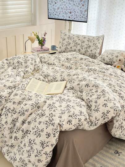 Bộ ga trải giường in họa tiết hoa hồng đậm - Bao gồm 1 vỏ chăn + 1 ga trải giường + 2 vỏ gối, chăn hai mặt, trang trí phòng ngủ phong cách retro thoải mái, ga trải giường màu trơn, phong cách tối giản, vỏ chăn và vỏ gối không kèm ruột chăn.