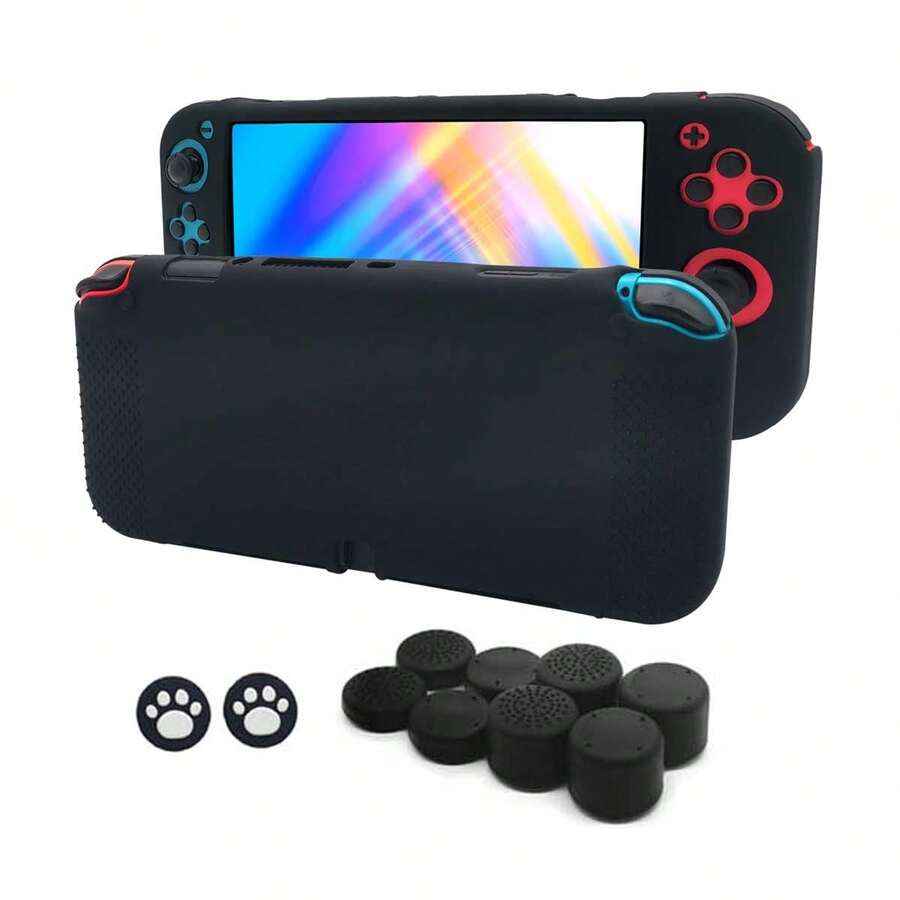 1 Set Switch OLED Game Protective Case + 10pcs Joystick Cap, Anti-Fall, Anti-Dust, Anti-Scratch, Non-Slip Design To Enhance Gaming Experience - View 1