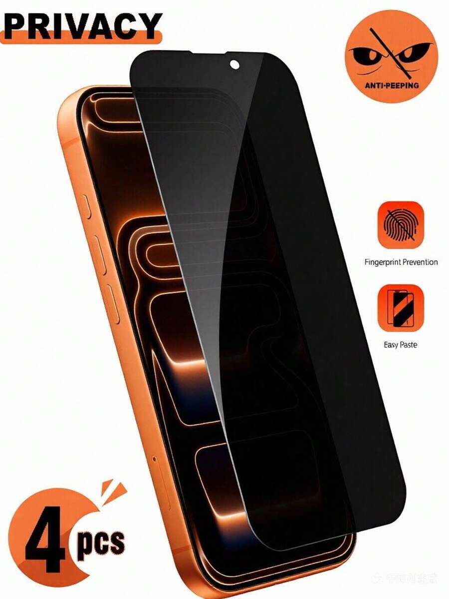 4pcs Anti-Spy Tempered Glass Compatible With Iphone X/Xs/XS Max,11/11 Pro/11 Pro Max,12 Mini/12/12 Pro/12 Pro Max,13/13 Mini/13 Pro/13 Pro Max,14/14 Plus/14 Pro/14 Pro Max,15/15 Plus/15 Pro/15 Pro Max/16/16 Plus/16 Pro/16 Pro Max - Clear - View 1